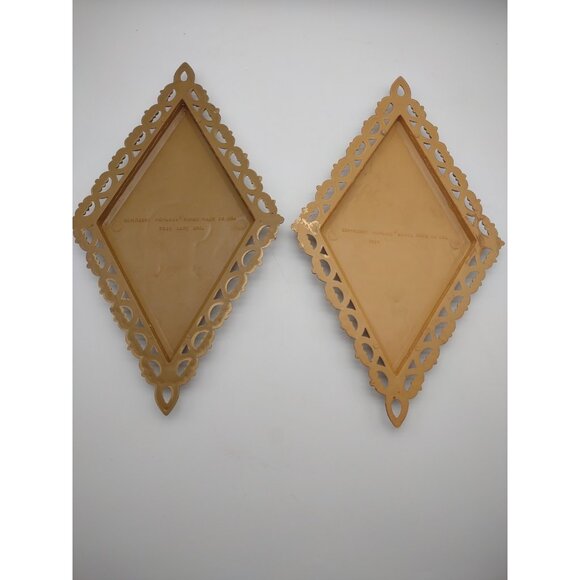 Vintage 1970s Homco Art Nouveau Greek Gold Tone Diamond Resin Wall Plaques - Picture 10 of 16